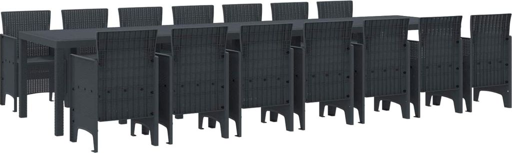 Garten-Esszimmergarnitur mit Kissen 15 pcs Anthrazit PP