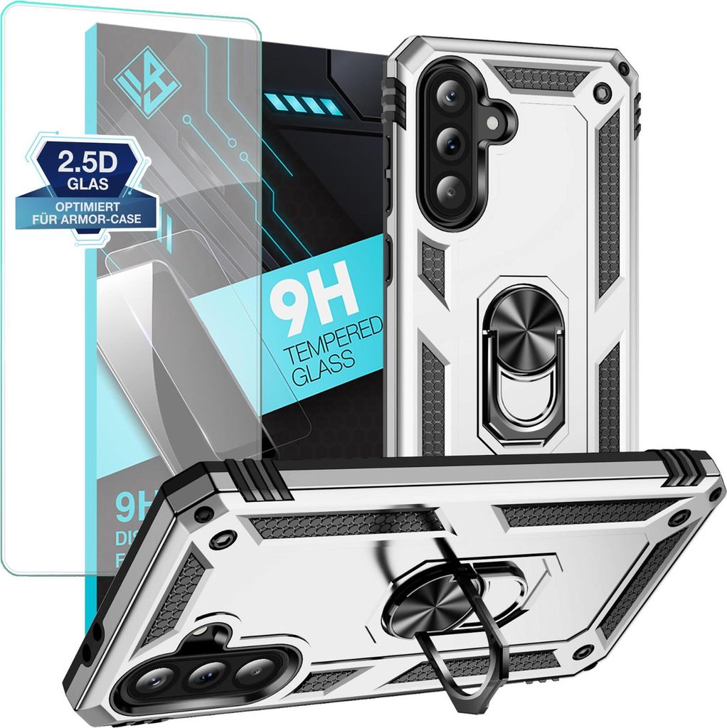 Armor Outdoor Handyhülle für Samsung Galaxy A36 5G Handy Panzer Case Schutzhülle mit 9H Displayglas Displayschutz Farbe: Silber