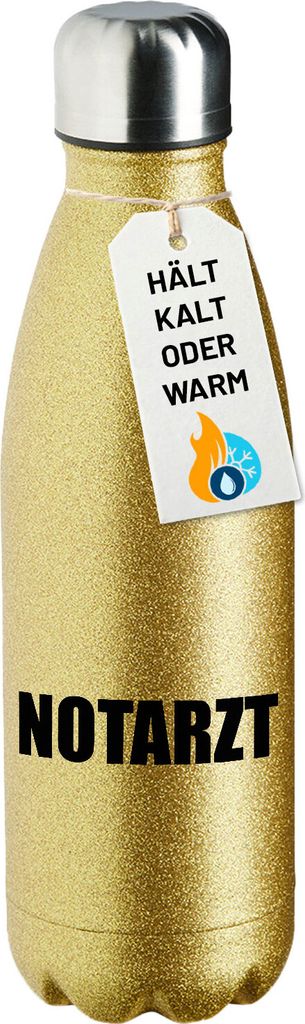 Huuraa Trinkflasche Notarzt Schriftzug 500ml Gold Edelstahl Wasserflasche Trinkflasche Geschenkidee