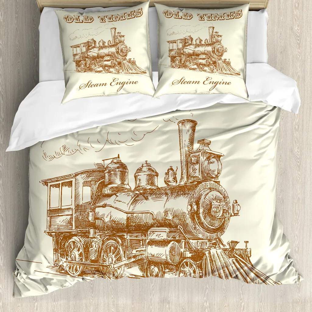 Copripiumino Stiro Facile ABAKUHAUS Vintage Train 155x220 - Ivory