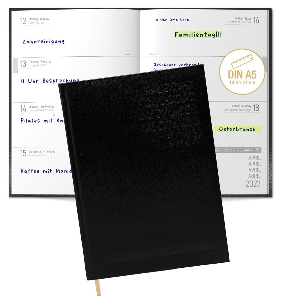 PlanWise Black Buchkalender 2027 A5 Flex-Hardcover - 1 Produktbild 