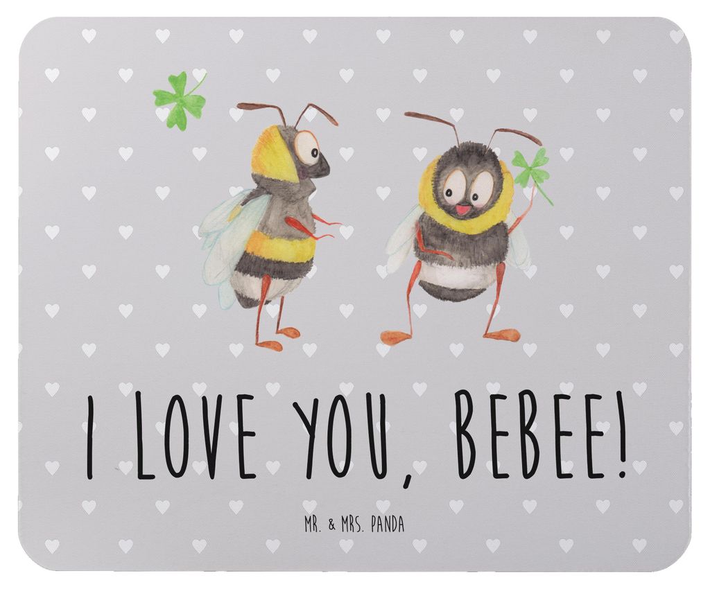 Mr. & Mrs. Panda Mauspad Bienen Paar - Grau Pastell - Geschenk, Mousepad, Freund, Freundin, Schildkröten, mausteppich, Mouse Pad, laptop, pc, Vale...