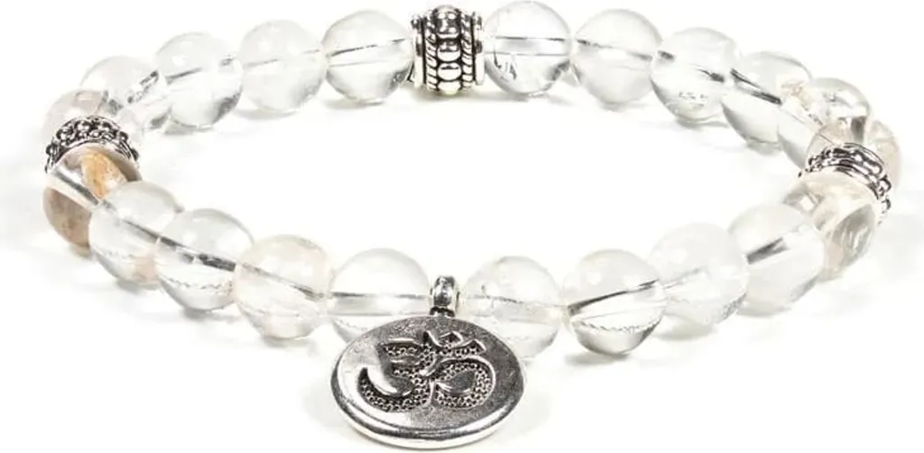 Bracelet Élastique Cristal de Roche Pur et Symbole Ohm - 2 Pcs de 0,8 cm