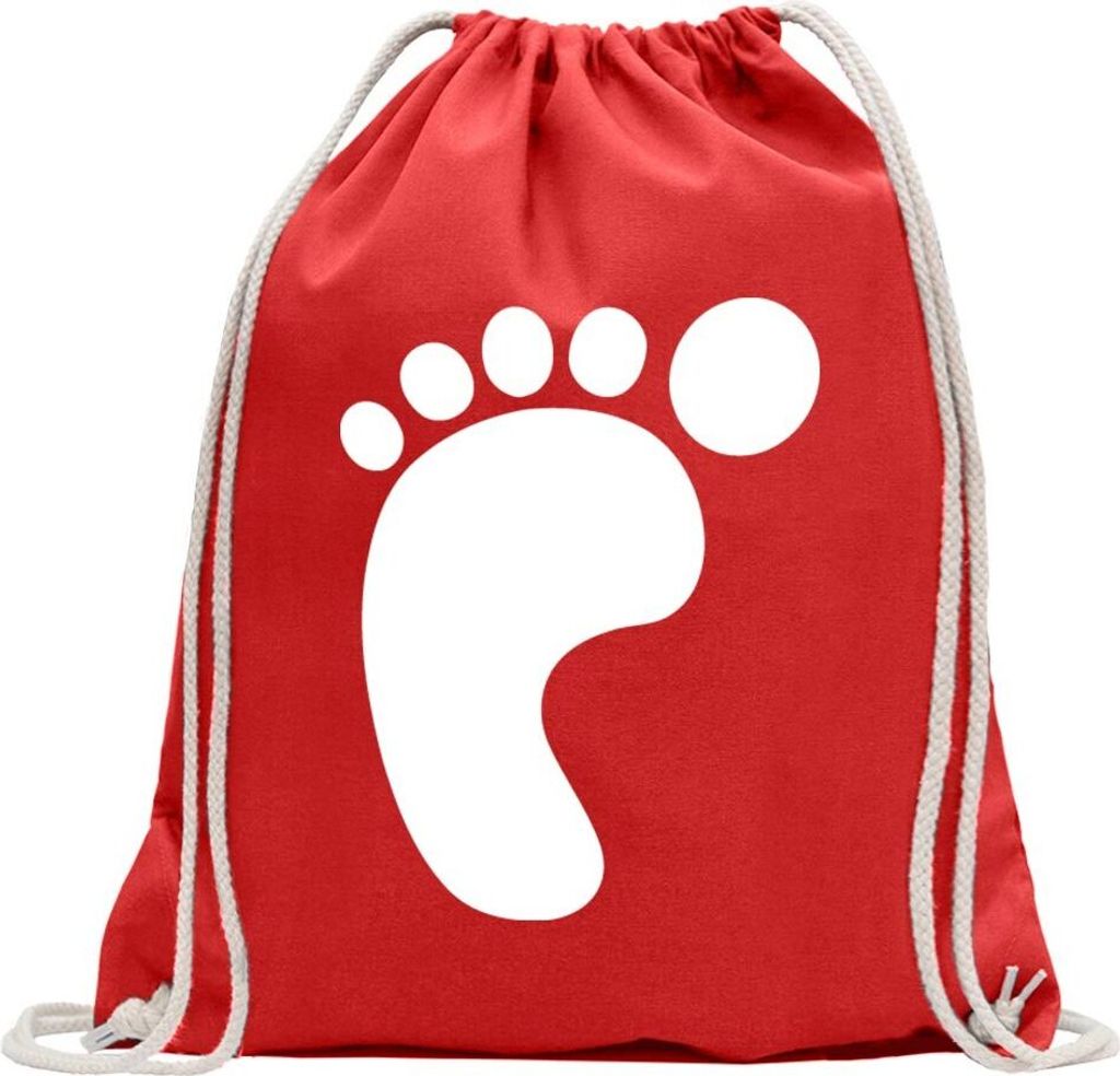 Kiwistar - Turnbeutel - rot - Fussabdruck Piktogramm - Fun Rucksack Sport Beutel Gymsack Baumwolle mit Ziehgurt