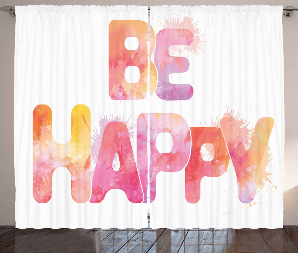 ABAKUHAUS Sei glücklich Rustikaler Gardine, Aquarell Schilder Kunst, Schlafzimmer Kräuselband Vorhang mit Schlaufen und Haken, 280 x 175 cm, Mehr...