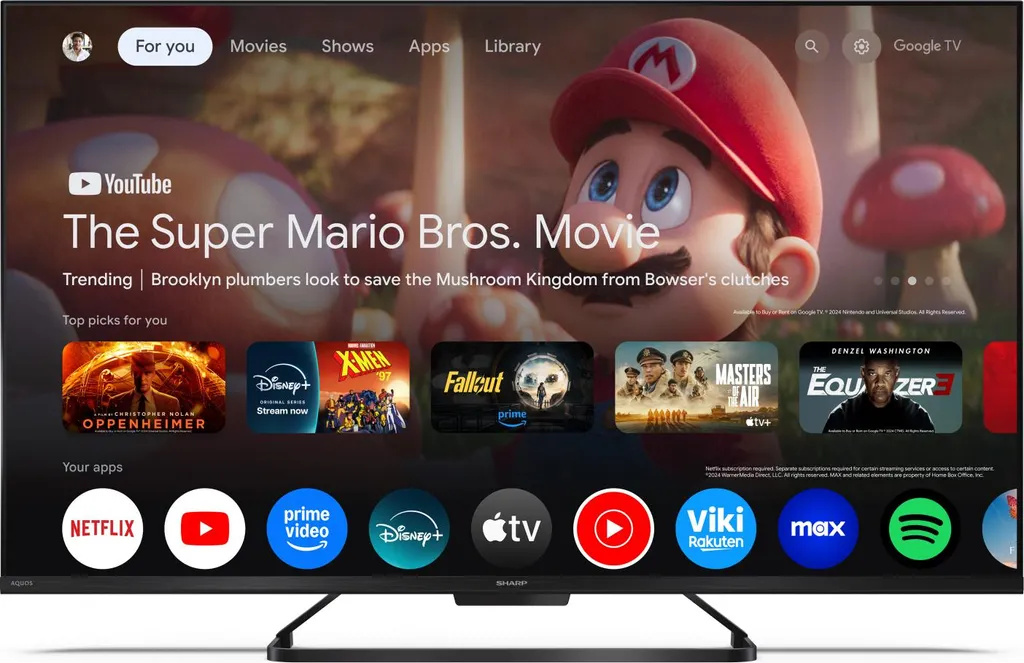 Sharp 43HR7265E TV 4K HDR Google TV 43" Son Dolby Digital Noir
