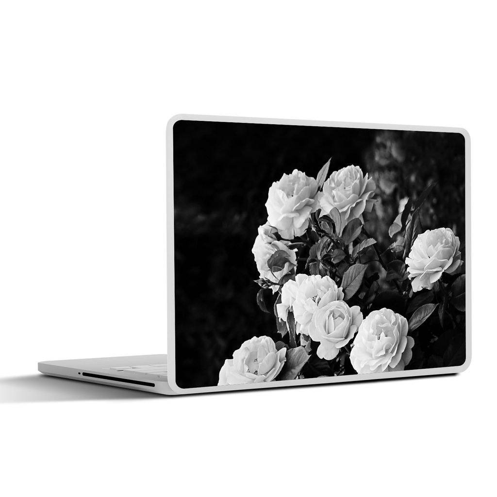 MuchoWow Laptop Aufkleber Sticker Cover Blumen - Schwarz und Weiß - Natur - Pflanzen - Rosen 36.5x27.5 cm - Laptop-Sticker