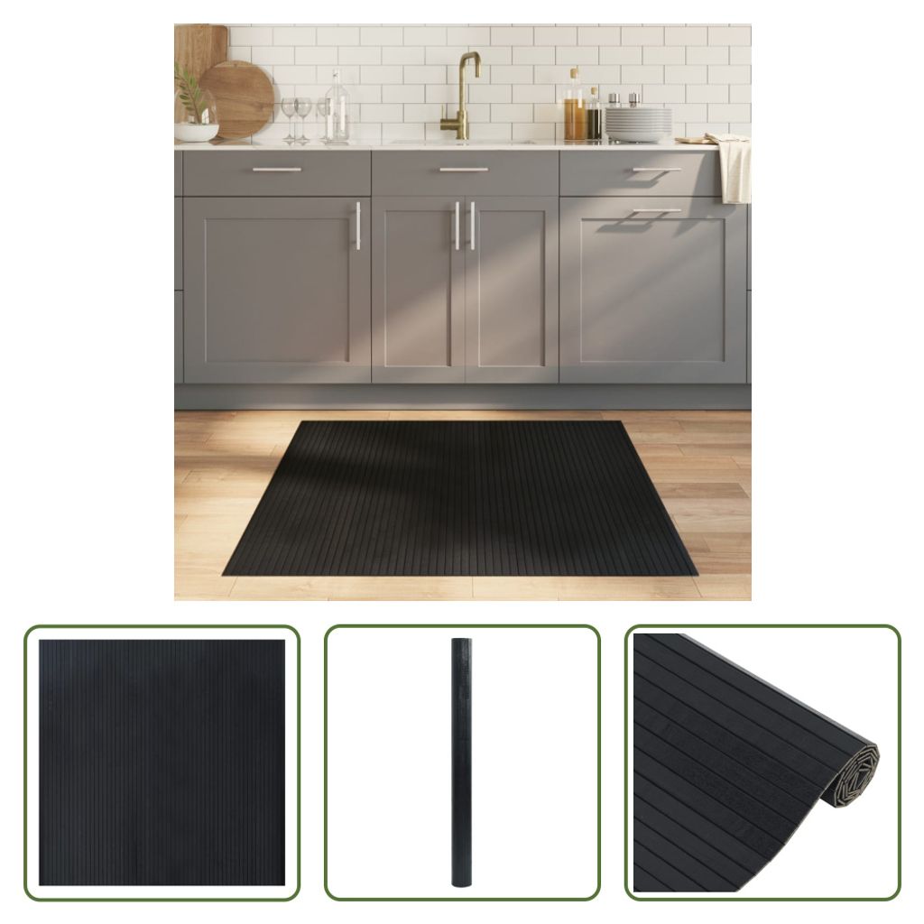 The Living Store Teppich Rechteckig Schwarz 100x100 cm Bambus