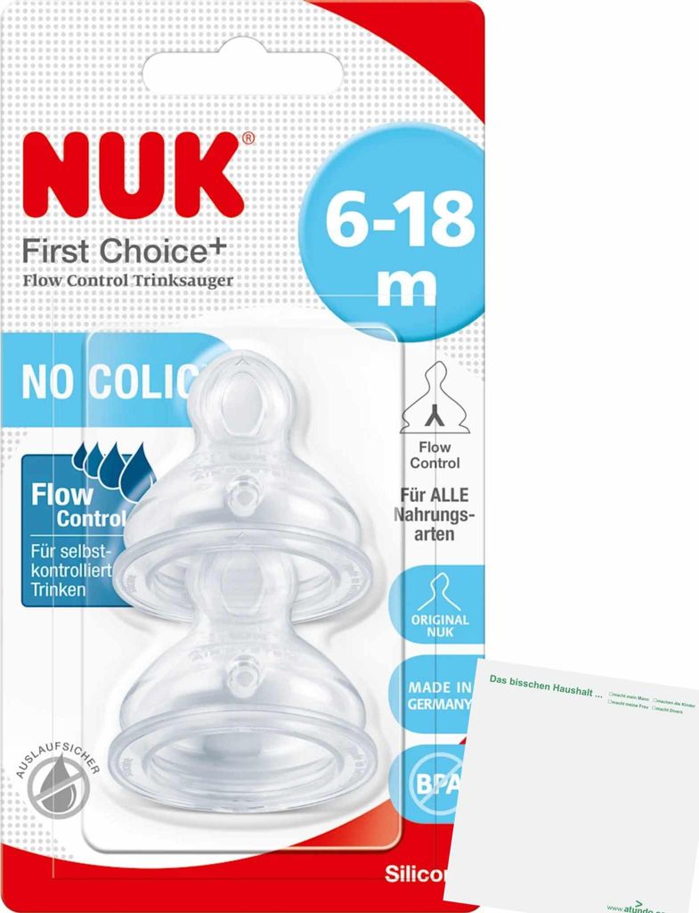 Nuk First Choice+ Trinksauger Flow Control 6-18 Monate (2Stk) + usy Block