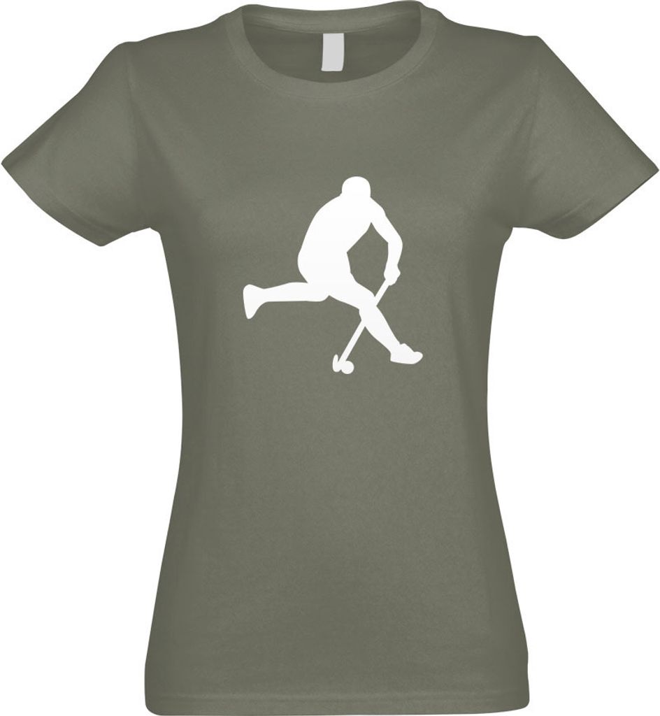 Kiwistar - T-Shirt tailliert - Damen - Olive - Hockey Ball Sportler Figur - mit Motiv Bedruckt - Funshirt Design - Sport - Freizeit - Damen - XL