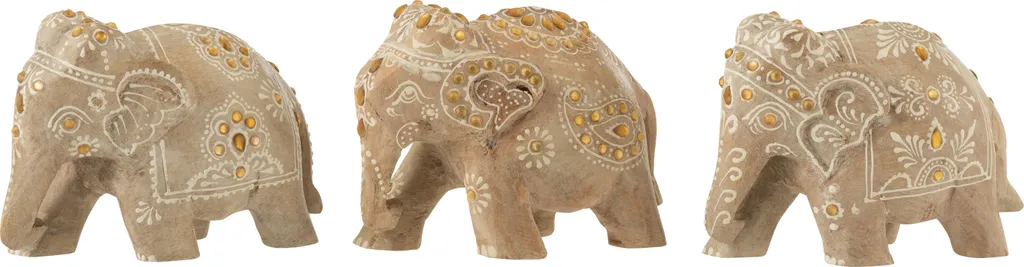 J-Line Éléphant en Bois de Manguier Perles Blanc Sculpté Main Lot de 3