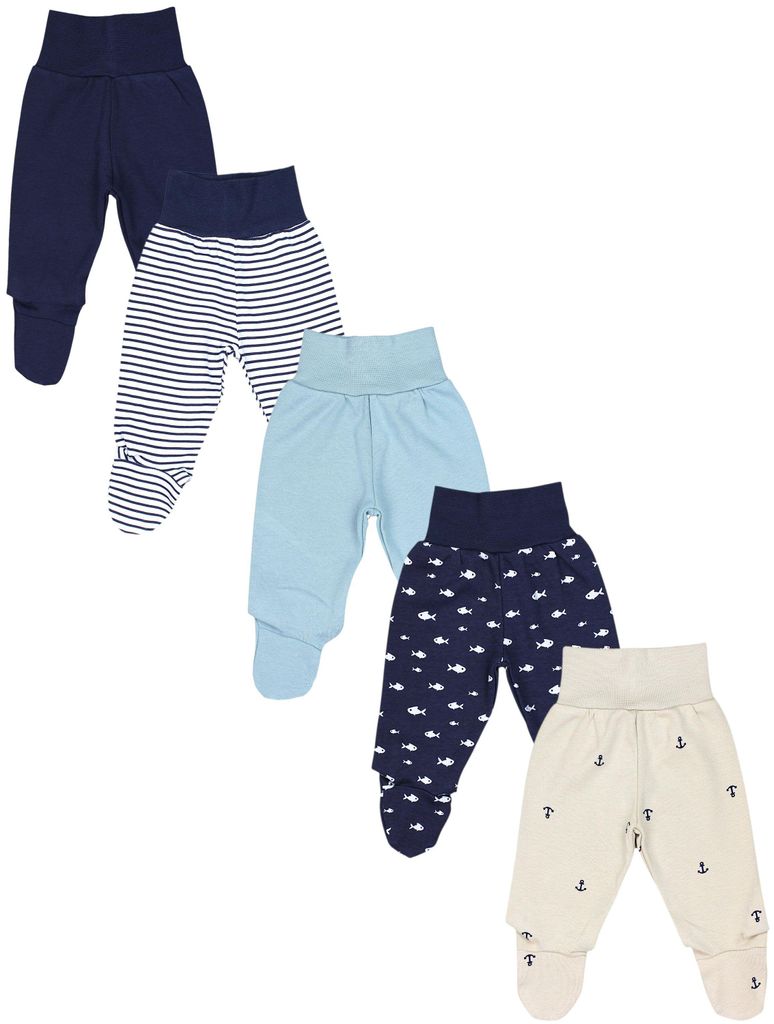TupTam Baby Strampelhose Jungen Mädchen Hose mit Fuß 5er Pack, Farbe: Anker Fische Blau Türkis, Größe: 86