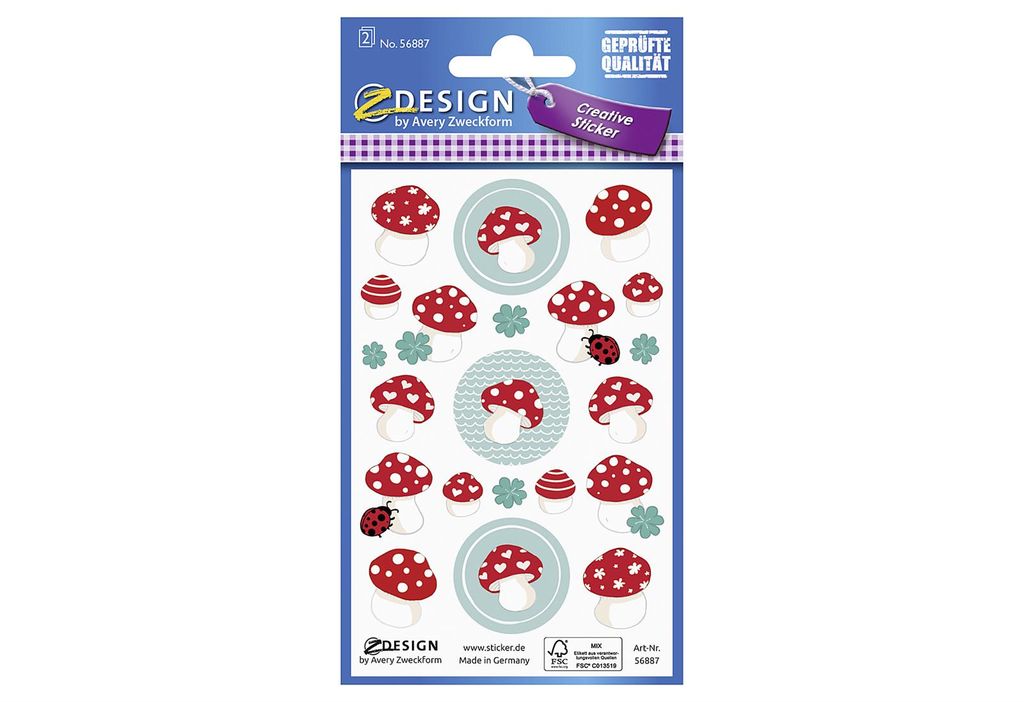 AVERY Zweckform ZDesign Sticker CREATIVE "Glückspilze" 2 Blatt à 21 Etiketten