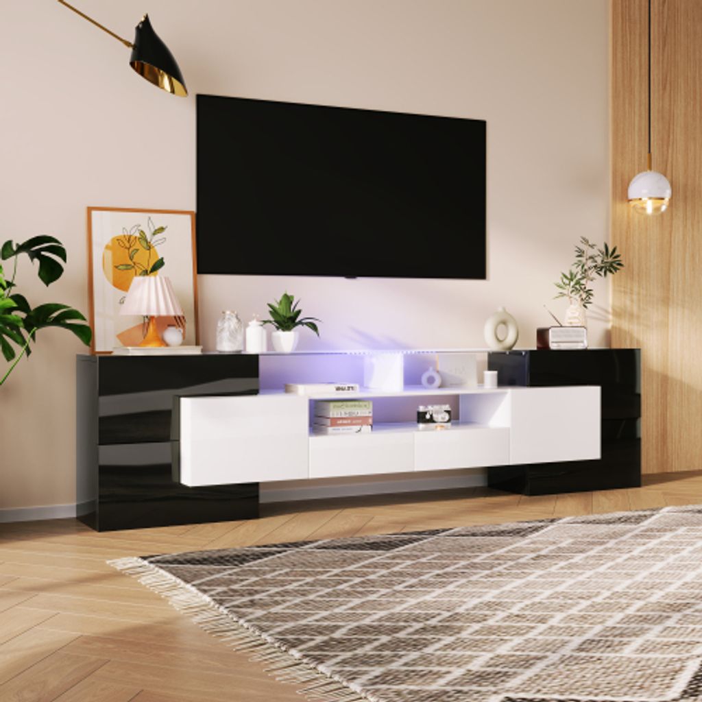 ProximaX TV - Schrank: Hochglänzendes Weiß , modernes Design mit LED - Beleuchtung 200 cm