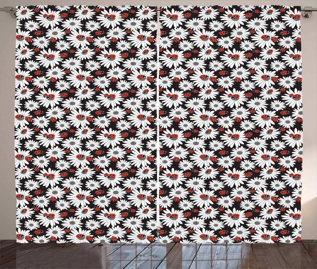 ABAKUHAUS Marienkäfer Rustikaler Vorhang, Kamillensträuße, Wohnzimmer Universalband Gardinen mit Schlaufen und Haken, 280 x 225 cm, Dunkler Cora...