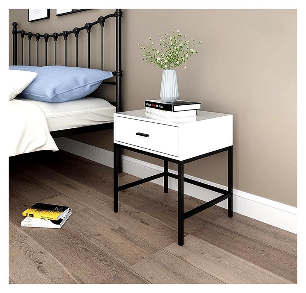 Nachttisch aus Schmiedeeisen mit 1 Schublade in Schwarz, für Wohnzimmer, Schlafzimmer, Küche, 45 x 38,5 x 50 cm