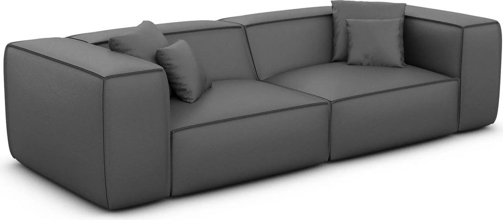 Echtleder 3-Sitzer Couch Arelia Dunkelgrau