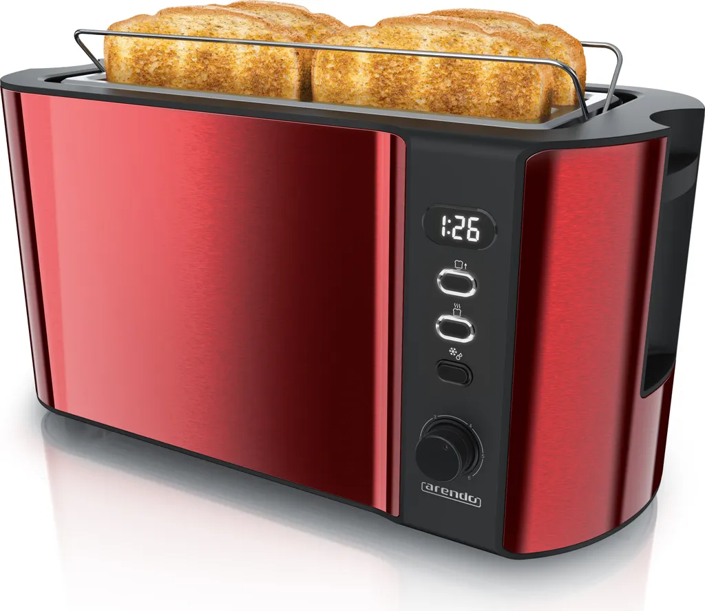 Arendo Tostapane Rosso 4 Fette - Acciaio Inox e Display LED 1500W