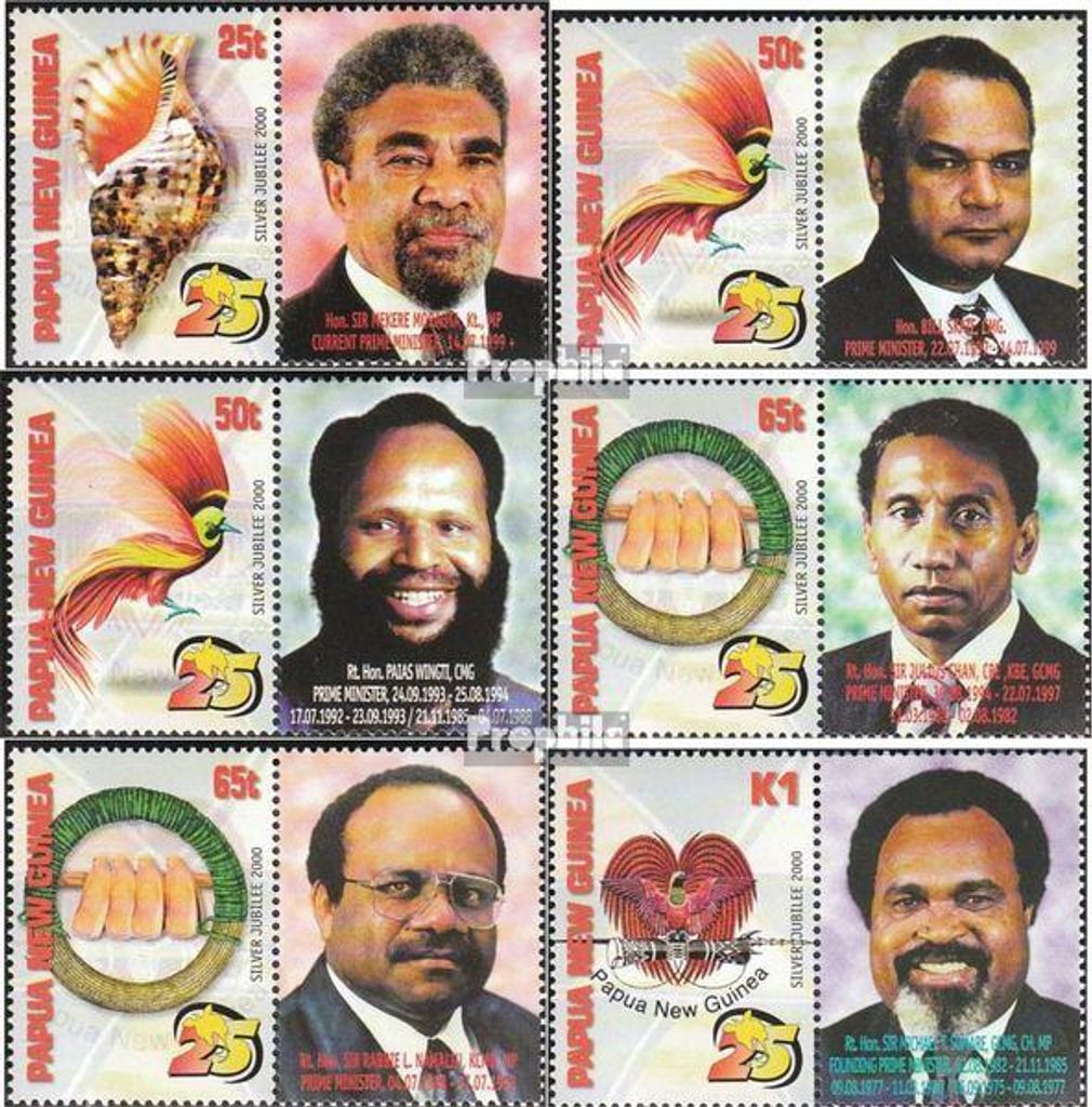 Briefmarken Papua-Neuguinea 2000 Mi 881Zf-884Zf mit Zierfeld (6 Paare) postfrisch Unabhängigkeit