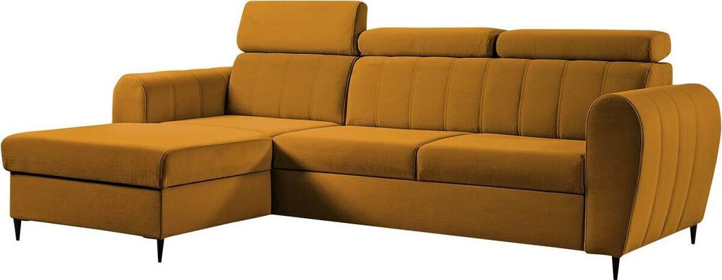 MIRJAN24 Ecksofa Forio Mini, Eckcouch mit Bettkasten und Schlaffunktion, Einstellbare Kopfstützen, Schwarze Metallfüße (Farbe: Kronos 01, Seite:...