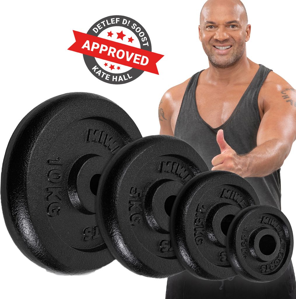 Miweba Sports Hantelscheiben HSG100 | Gusseisen - 2x10 kg - Hantel Gewichte - Aufnahmedurchmesser 30mm - Schwarz