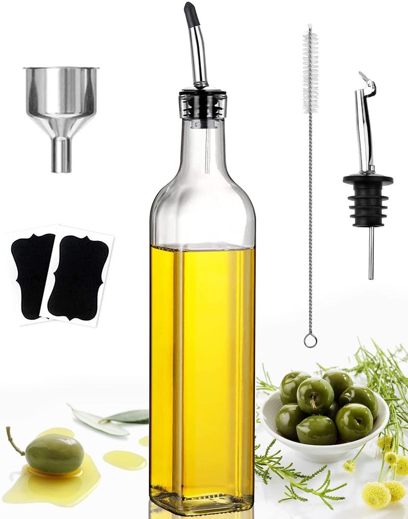 Ölflasche, 500ML Essig und Ölspender Set, Ölflasche mit Ausgießer, Olivenöl Flasche für Küche und BBQ