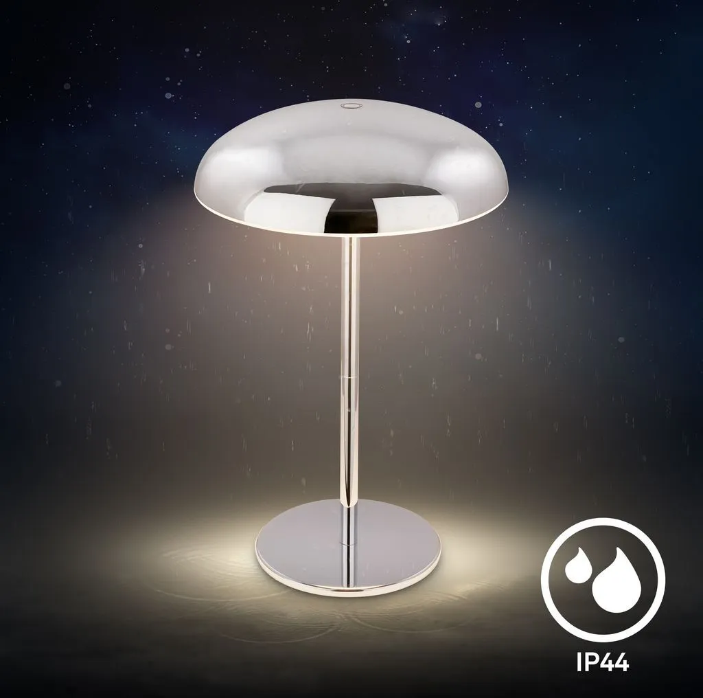 Briloner Caxa Lampada da tavolo LED senza fili IP44, dimmerabile, touch, batteria ricaricabile, protezione dagli spruzzi d'acqua, cromo, Ø19,5 x 30,5 cm - 8
