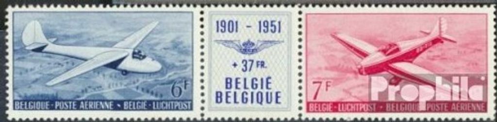 Briefmarken Belgien 1951 Mi 902-903 Dreierstreifen (kompl.Ausg.) postfrisch Aero-Club