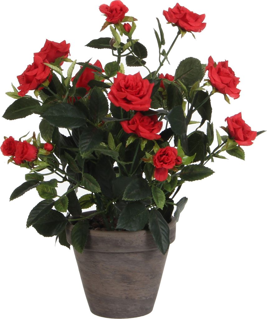 Mica Decorations Rosenstrauch Kunstpflanze im Blumentopf Stan - H33 x Ø25 cm - Rot
