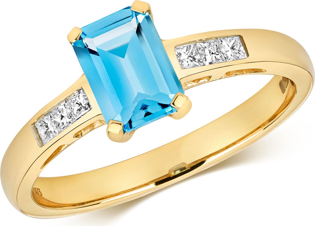 Chicer 9 Karat (375) Gold Damen - Diamant Solitärring Prinzessschliff 0.12 Karat mit Topas, 54 (17.2); TRS11052RSN
