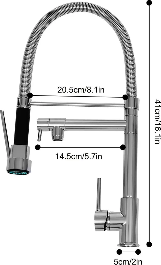 Rubinetto da cucina - Miscelatore monocomando estraibile - Acciaio inossidabile - Ruotabile a 360° - Doccia a 2 funzioni - Montaggio a parete - Acqua calda/fredda - Attacco G1/2 - Argento