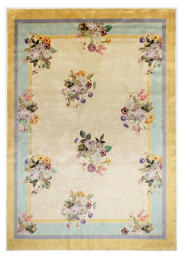 Teppich Laurine Vanille, 60x90 cm - 60% Polyester, 30% thermoplastisches Polyurethan, 10% Baumwolle - Blumen