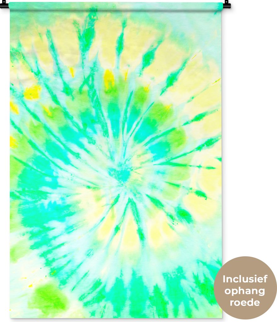 MuchoWow Wandteppich Wandbehang Krawattenfärbung - Sommer - Grün - Gelb 90x135 cm Tapisserie Dekoration Wandtuch - Baumwolle - Wandskulptur