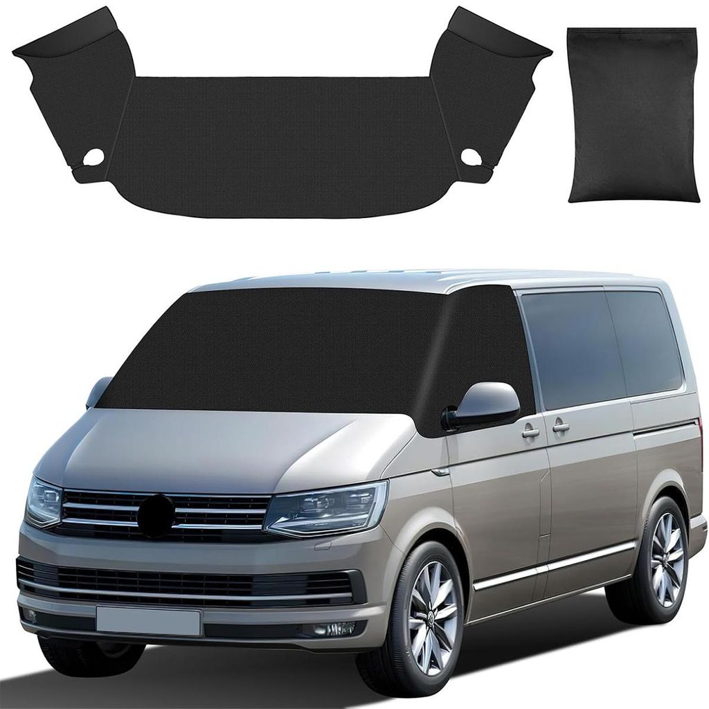 VW T6 Windschutzscheiben-Abdeckung, 600D Oxford Frontscheiben-Sonnenschutzfolie, UV-beständig, kälte- & hitzeschützend, einfach montierbar, schwarz