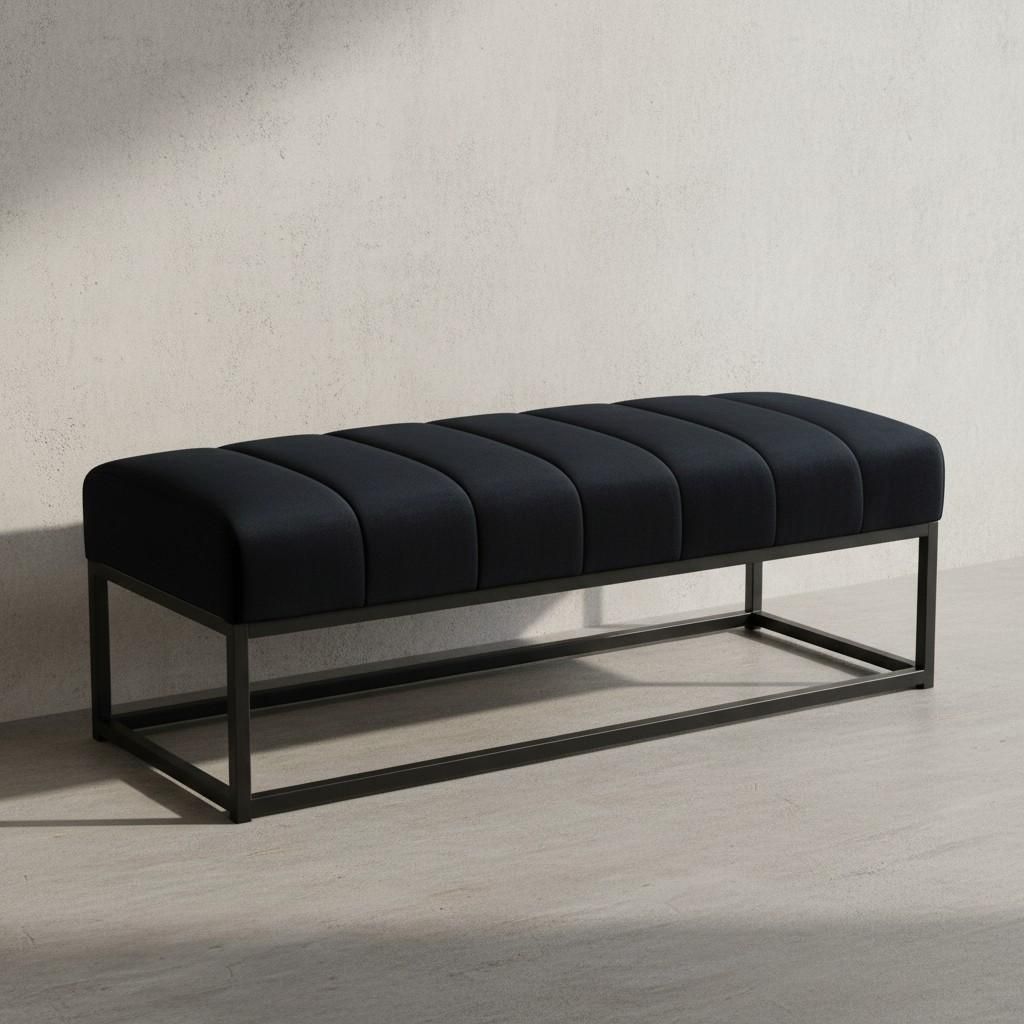 Sitzbank Samt Schwarz 108x40x40 cm Flur Polsterbank mit Metallgestell, Design Bettbank Schlafzimmer Gesteppt, Flurbank Garderobenbank Modern