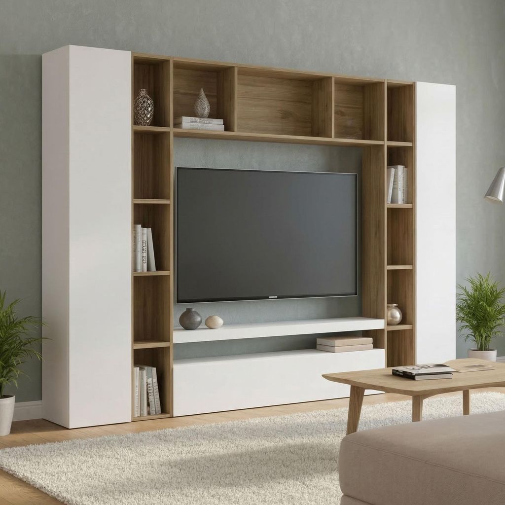 Dmora Parete Attrezzata Austis 35x270x210h cm Bianco Immagine del prodotto 
