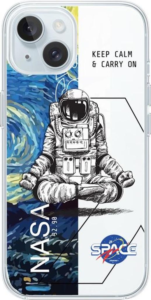 iPhone 15 Hülle, transparent, Silikon Flexi, Keep Calm in Cosmos