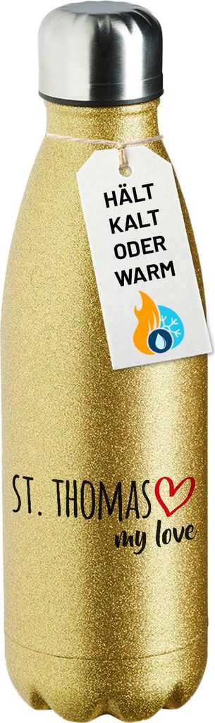 Huuraa Trinkflasche St. Thomas my love 500ml Gold Edelstahl Wasserflasche Trinkflasche Geschenkidee