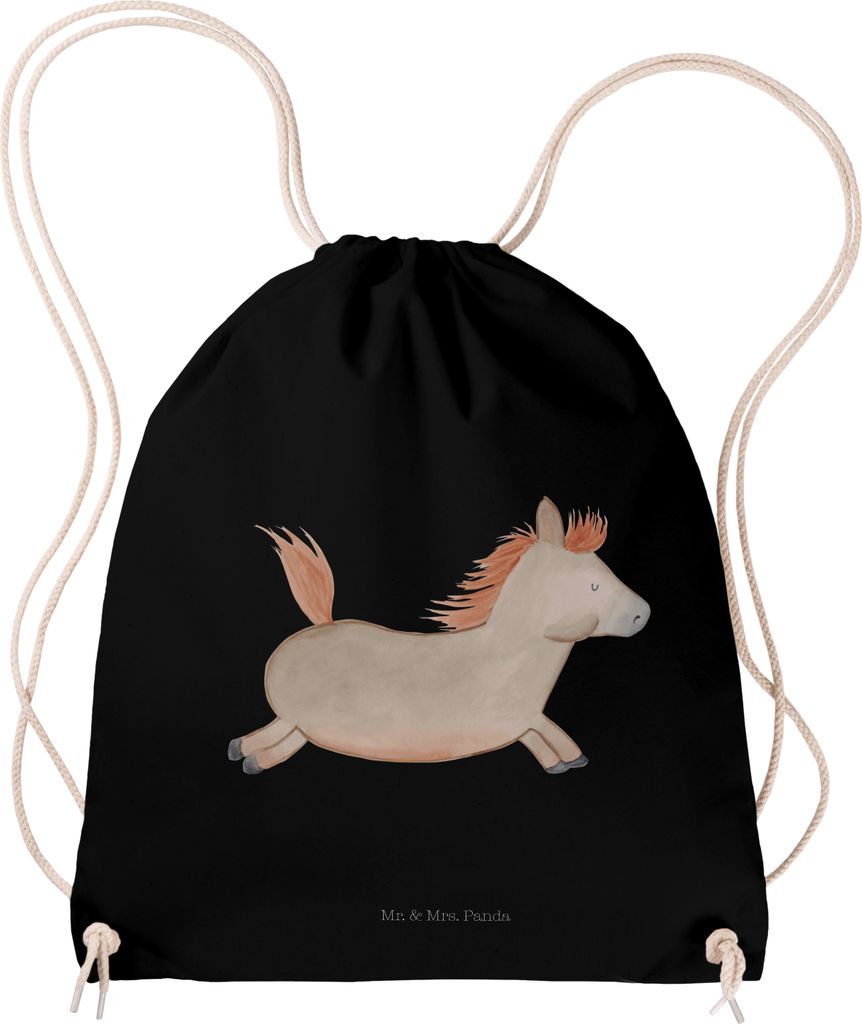 Mr. & Mrs. Panda Jutebeutel Pferd Springen - Schwarz - Geschenk, Stall, Kleiner Rucksack, wander, Baumwolltasche, sporttasche klein, gym tasche, Pf...