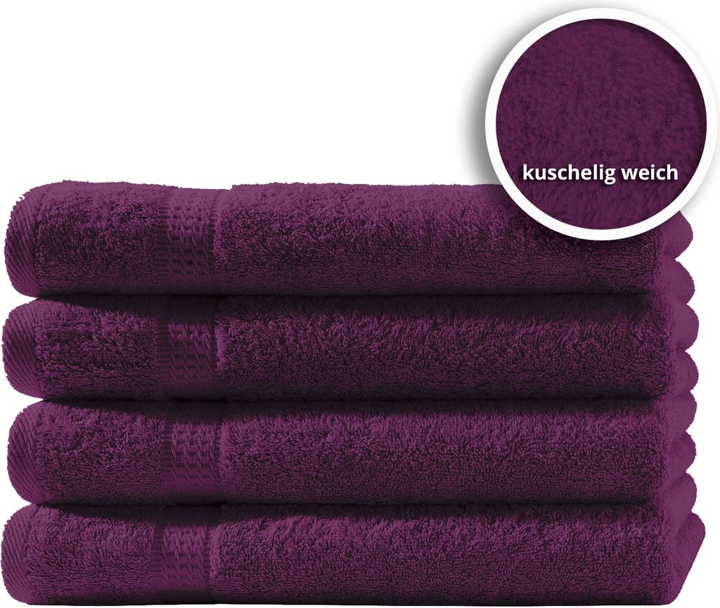 4er Set Gästetücher Handtücher Duschtücher Badetücher Frottee 100% Baumwolle, Farbe:Lila, Größe:Duschtücher 70x140 cm