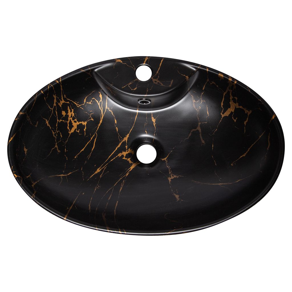Kerra Keramik Waschbecken KR-139 Marble Portoro Gold mit Ablage