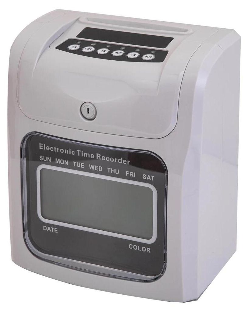Elektronische Stempeluhr - Zeiterfassungsgerät - Für Stempelkarten, Anwesenheitskontrolle im Büro, Ein-/Ausstempeln, Netzbetrieb 100–240 V, Oh...