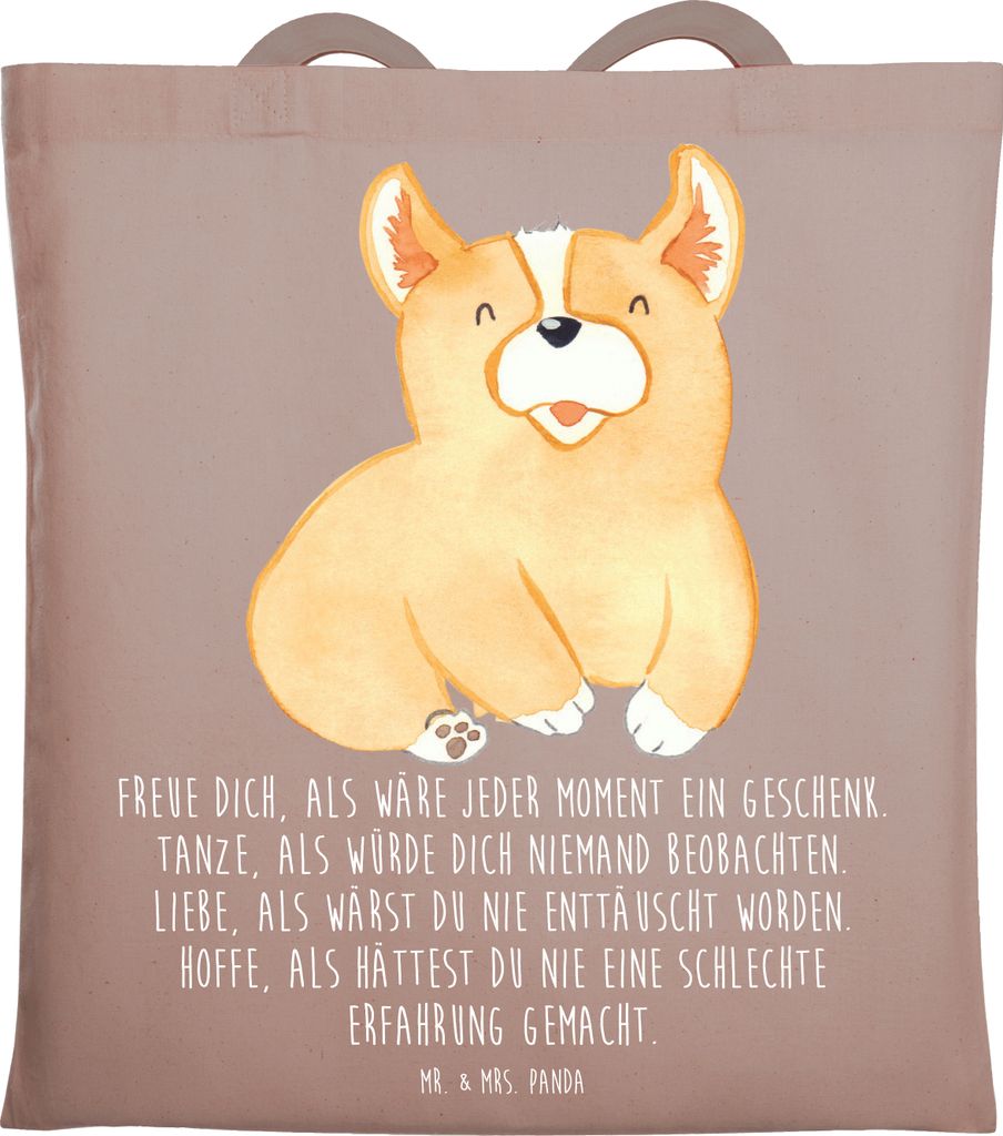 Mr. & Mrs. Panda Jutebeutel Corgie - Braun Pastell - Geschenk, Sprüche, canvas tasche, Hund, Laptoptasche, Welsh Pembroke, Spruch, Tote Bag, Leben...