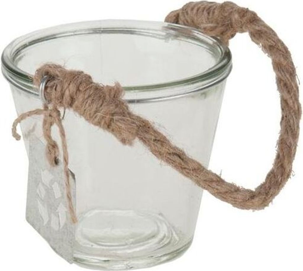 Teelichtglas mit Naturkordel ca. 9x9cm