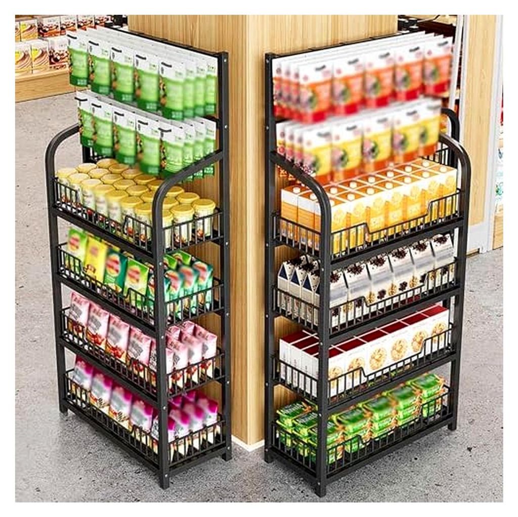 Verkaufsregal mit 5 Etagen aus Metall, Snack-Organizer, Ständer, einfache Montage, Gondelregal für Supermärkte und Küchen