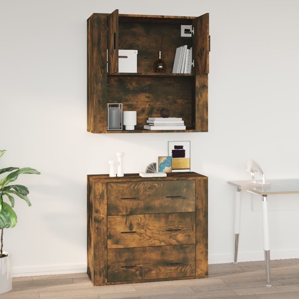 The Living Store Wandschrank Räuchereiche 80x33x80 cm Holzwerkstoff