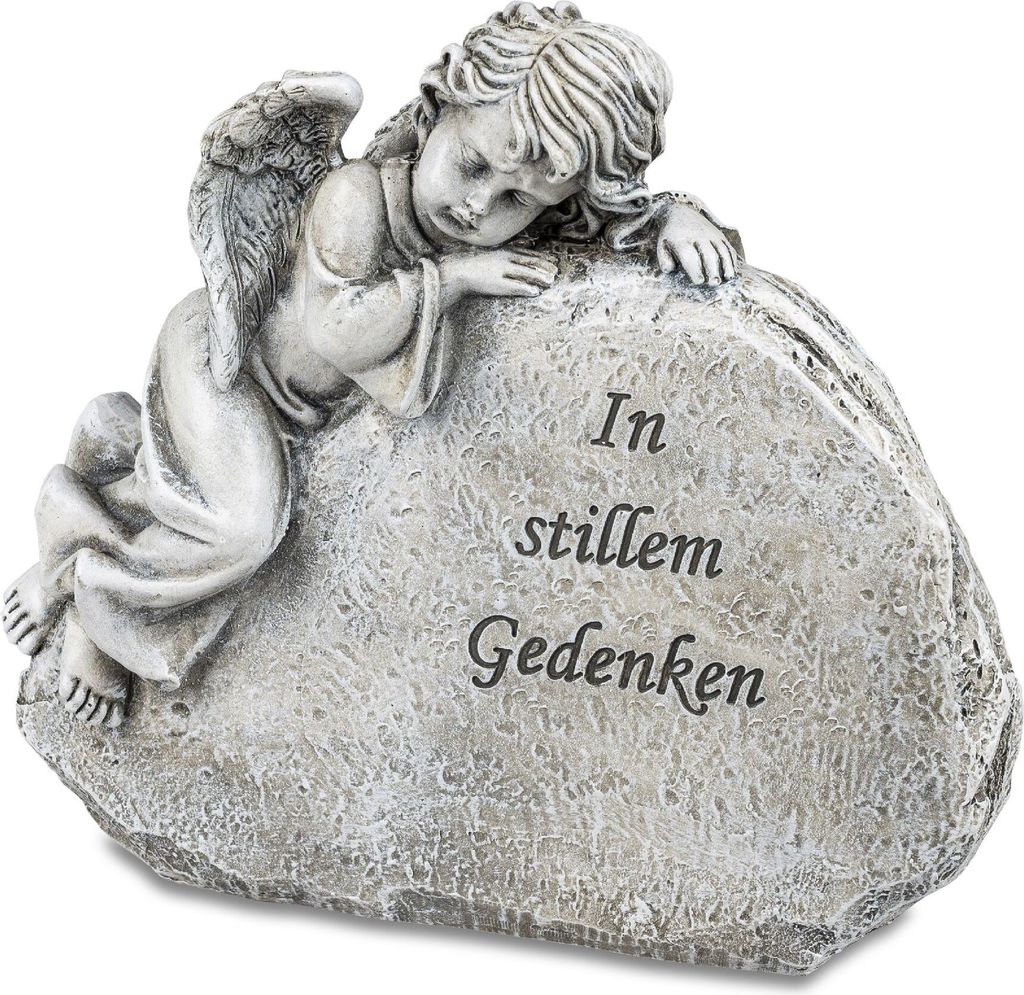 Grabdeko Stein mit Engel In stillem Gedenken B. 21cm Formano Trauerdekoration
