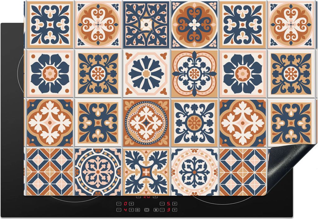 KitchenYeah Herdabdeckplatte Fliesen - Muster - Mittelmeer , 76x51cm, Küche Deko, Glaskeramikfeld Herdabdeckung, Abdeckplatte fùr Kochfeld