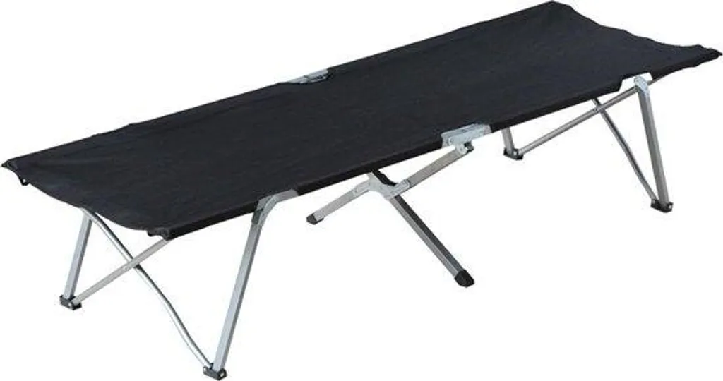 Lit pliant 193 x 64 cm structure renforcée noir/beige avec sac inclus