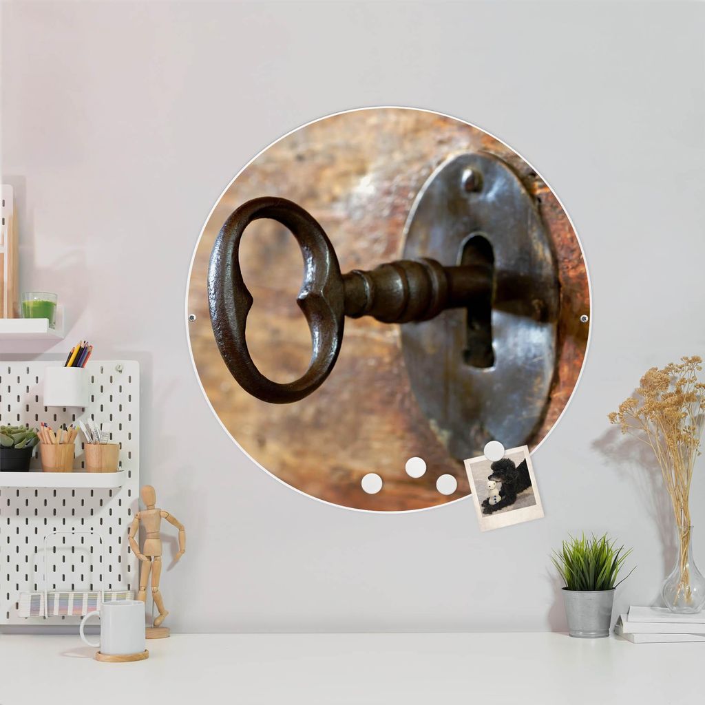 Design Stahlmagnettafel Weiß Rund 47cm Schlüssel